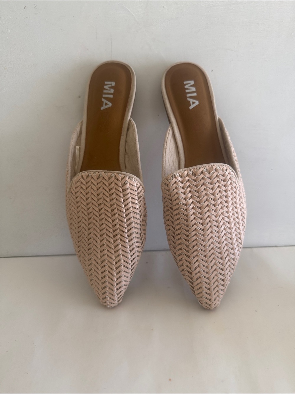 MIA Johana woven beige pointed toe slip on mules coastal womens shoes - Picture 2 of 14